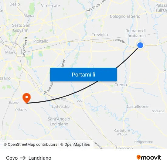Covo to Landriano map
