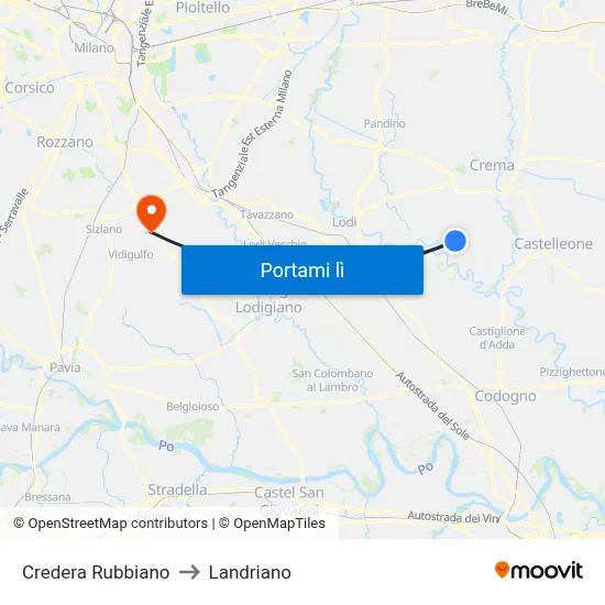 Credera Rubbiano to Landriano map
