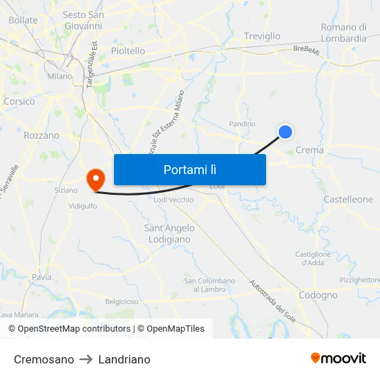 Cremosano to Landriano map