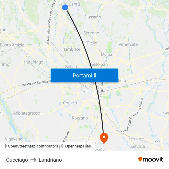 Cucciago to Landriano map