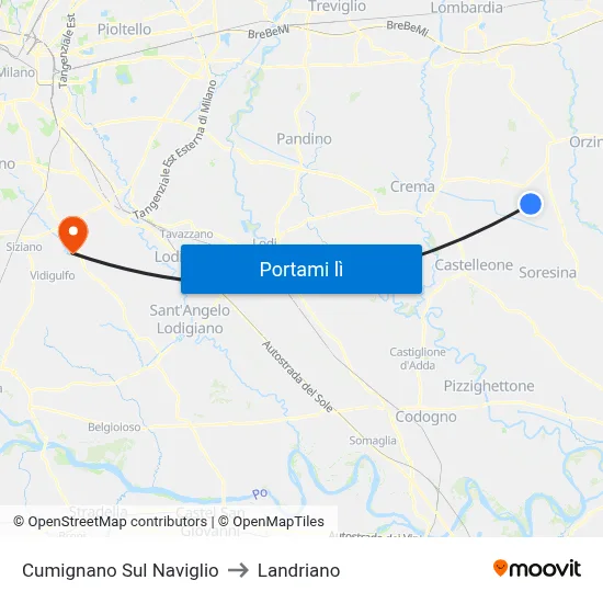 Cumignano Sul Naviglio to Landriano map