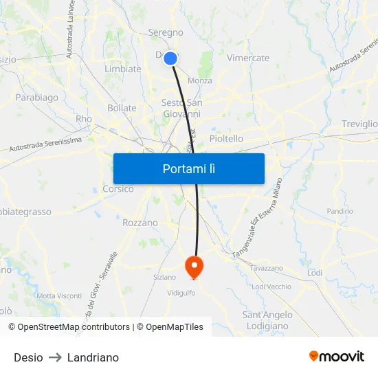 Desio to Landriano map