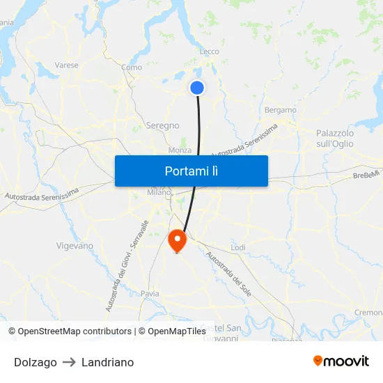 Dolzago to Landriano map