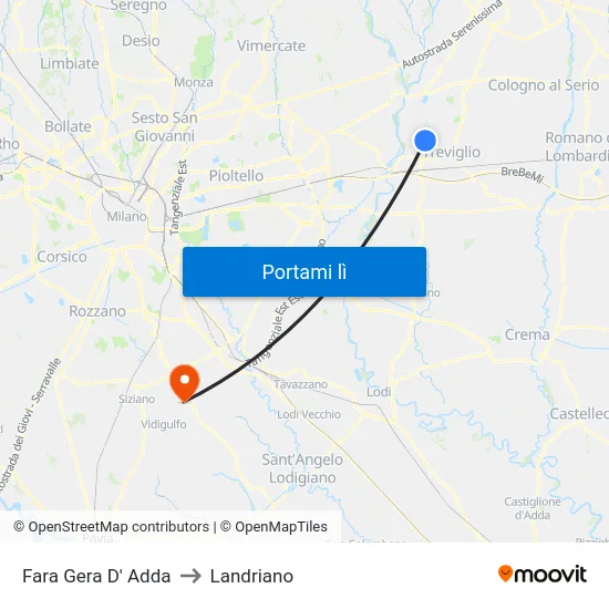 Fara Gera D' Adda to Landriano map