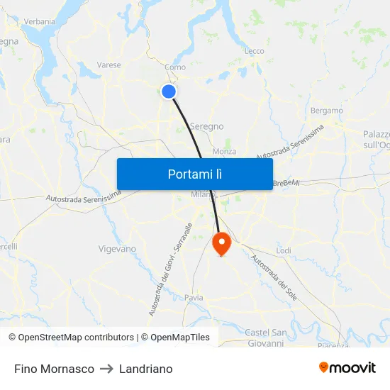 Fino Mornasco to Landriano map