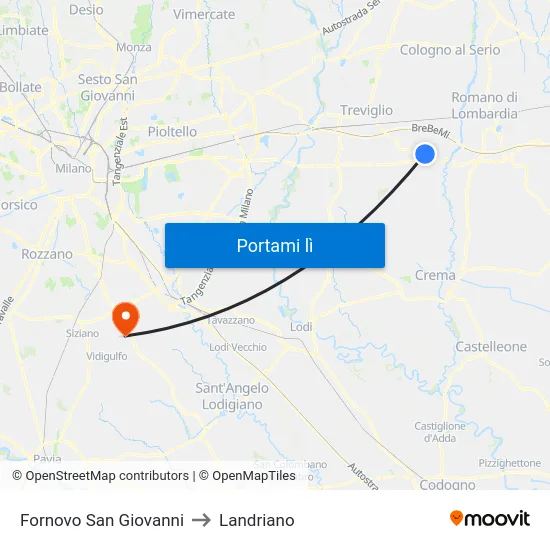 Fornovo San Giovanni to Landriano map