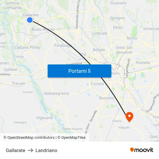 Gallarate to Landriano map