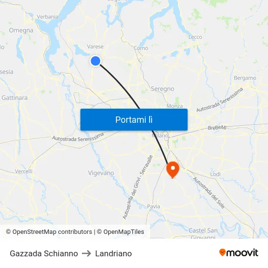 Gazzada Schianno to Landriano map