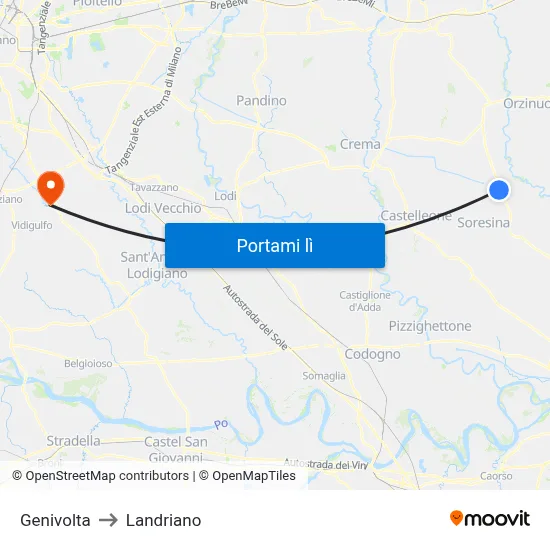 Genivolta to Landriano map