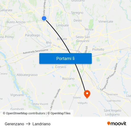 Gerenzano to Landriano map