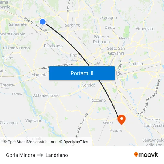 Gorla Minore to Landriano map