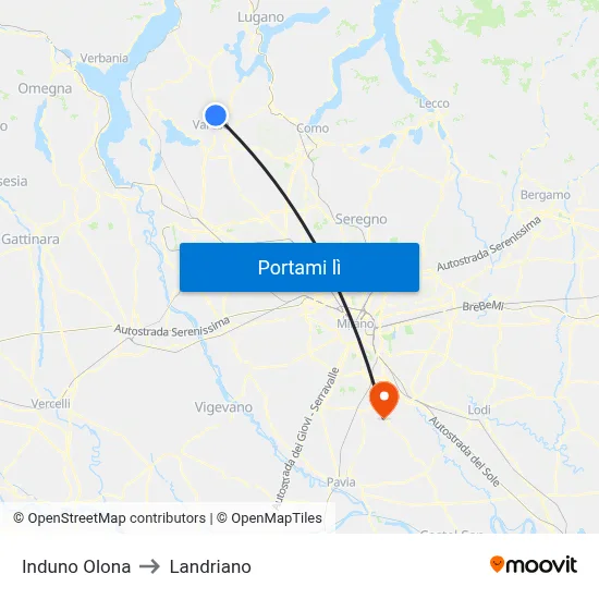 Induno Olona to Landriano map
