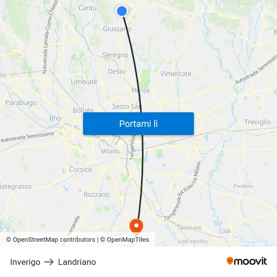 Inverigo to Landriano map