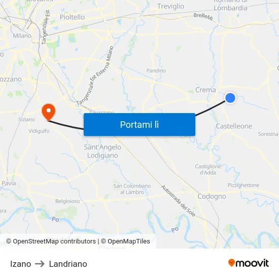 Izano to Landriano map