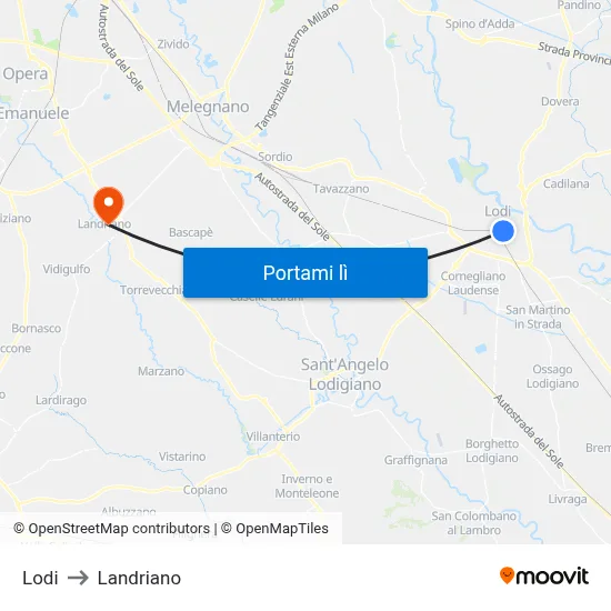Lodi to Landriano map