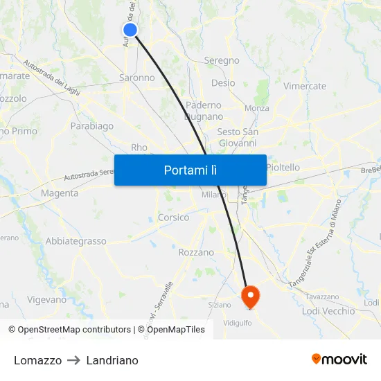 Lomazzo to Landriano map