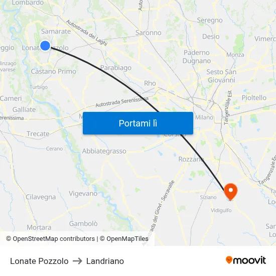 Lonate Pozzolo to Landriano map