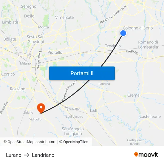 Lurano to Landriano map