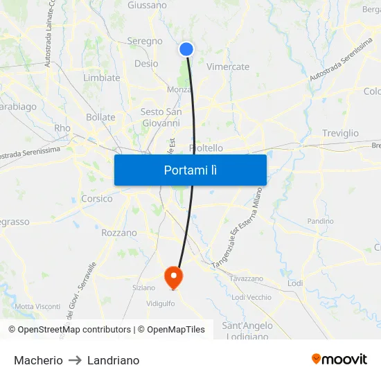 Macherio to Landriano map