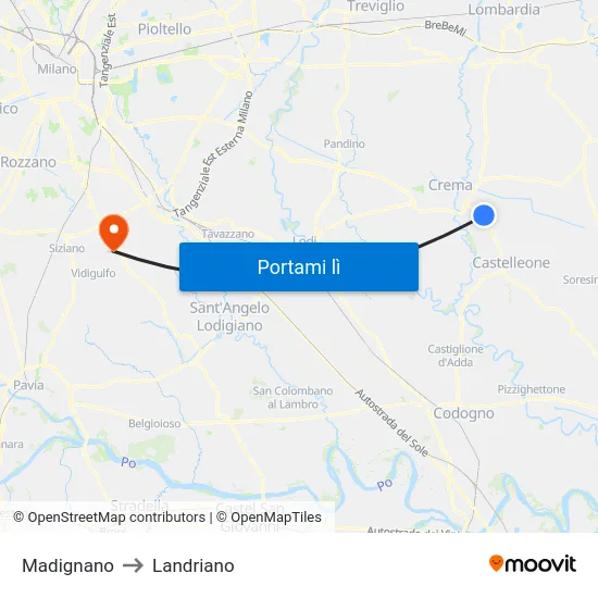 Madignano to Landriano map