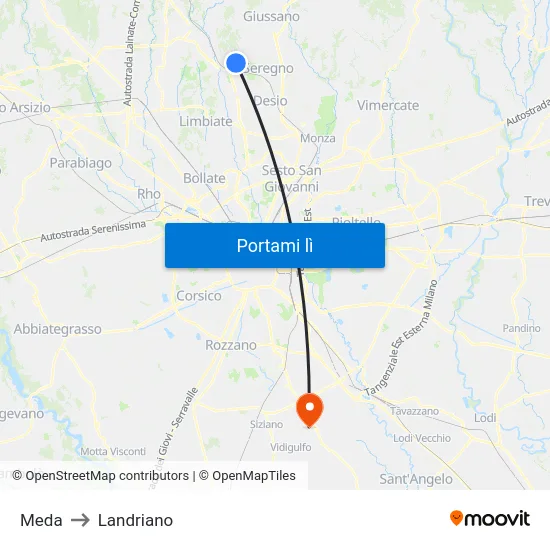 Meda to Landriano map