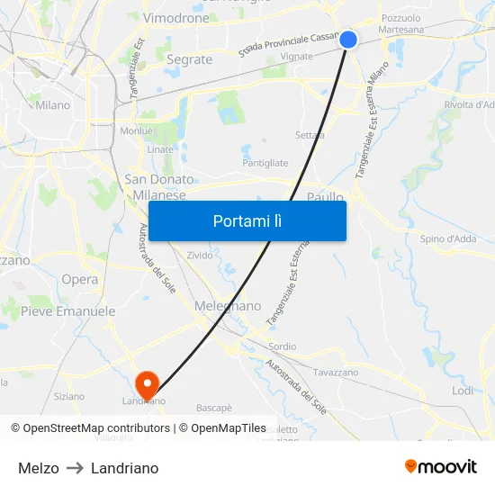 Melzo to Landriano map
