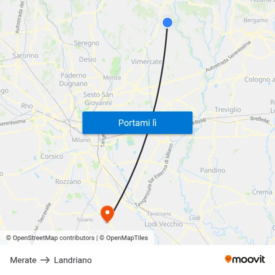 Merate to Landriano map
