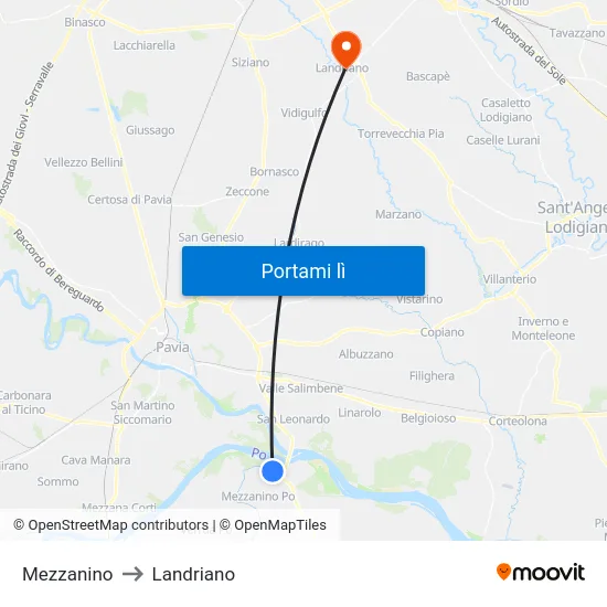 Mezzanino to Landriano map