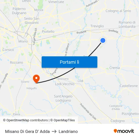 Misano Di Gera D' Adda to Landriano map
