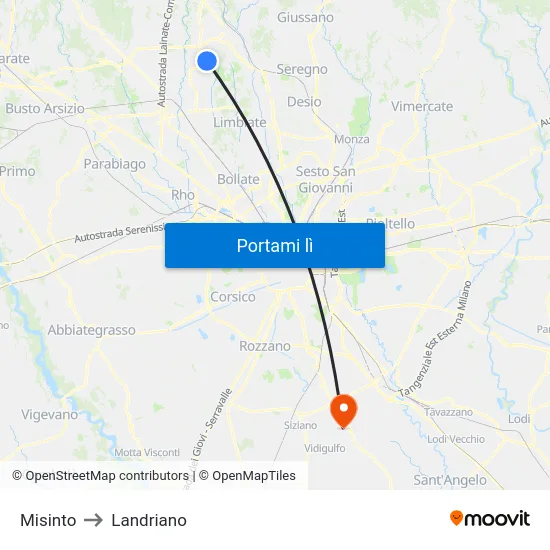 Misinto to Landriano map