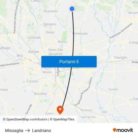 Missaglia to Landriano map