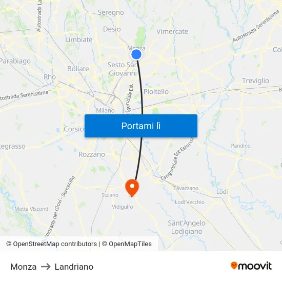 Monza to Landriano map