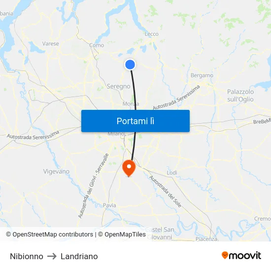 Nibionno to Landriano map