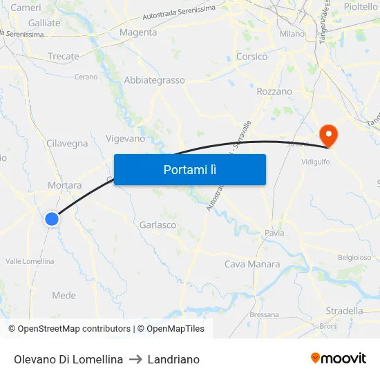 Olevano Di Lomellina to Landriano map
