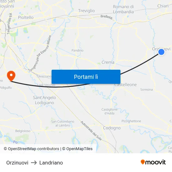 Orzinuovi to Landriano map