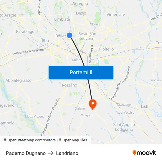 Paderno Dugnano to Landriano map