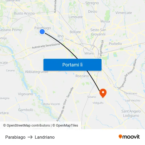 Parabiago to Landriano map