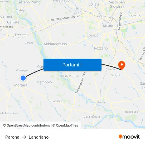 Parona to Landriano map
