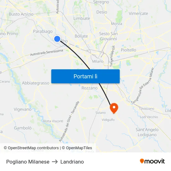 Pogliano Milanese to Landriano map