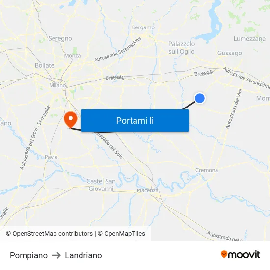 Pompiano to Landriano map