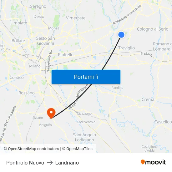 Pontirolo Nuovo to Landriano map