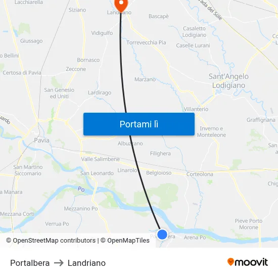 Portalbera to Landriano map