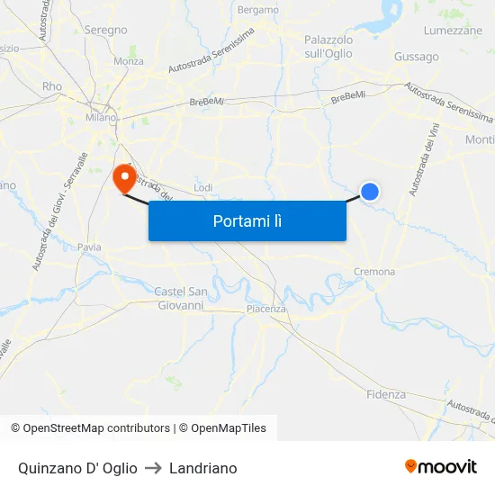 Quinzano D' Oglio to Landriano map
