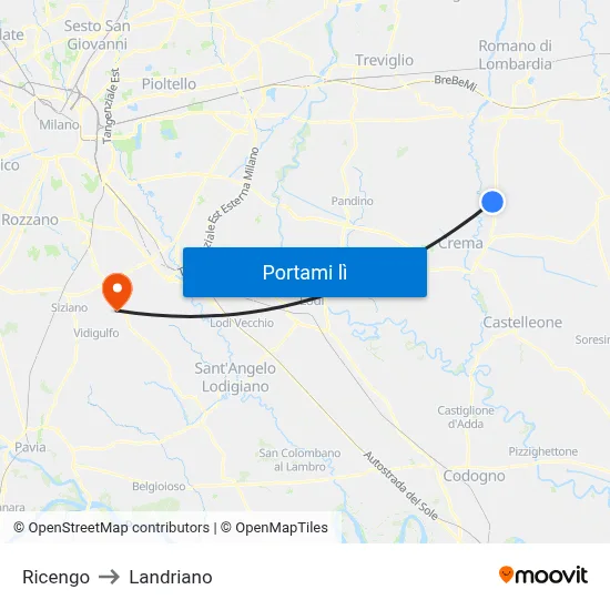 Ricengo to Landriano map