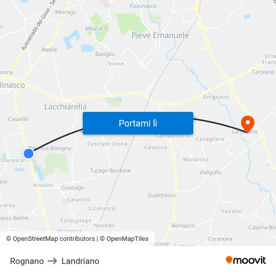 Rognano to Landriano map