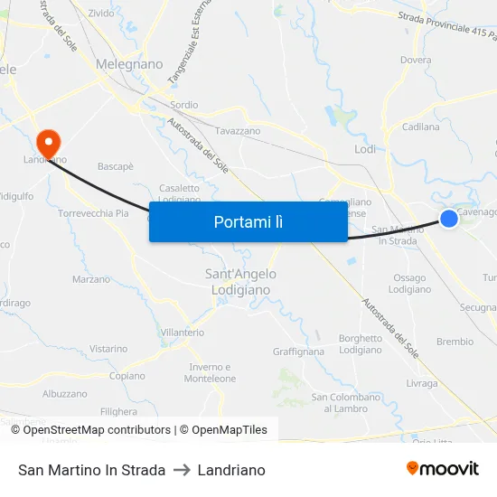 San Martino In Strada to Landriano map