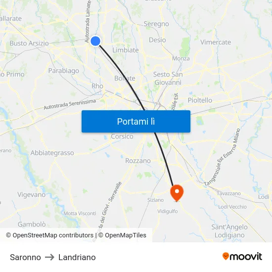 Saronno to Landriano map