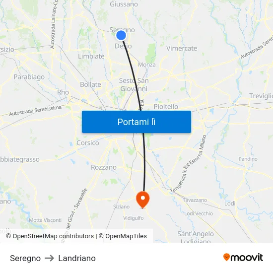 Seregno to Landriano map