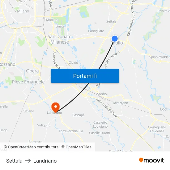 Settala to Landriano map