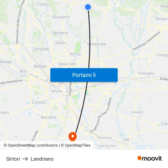 Sirtori to Landriano map